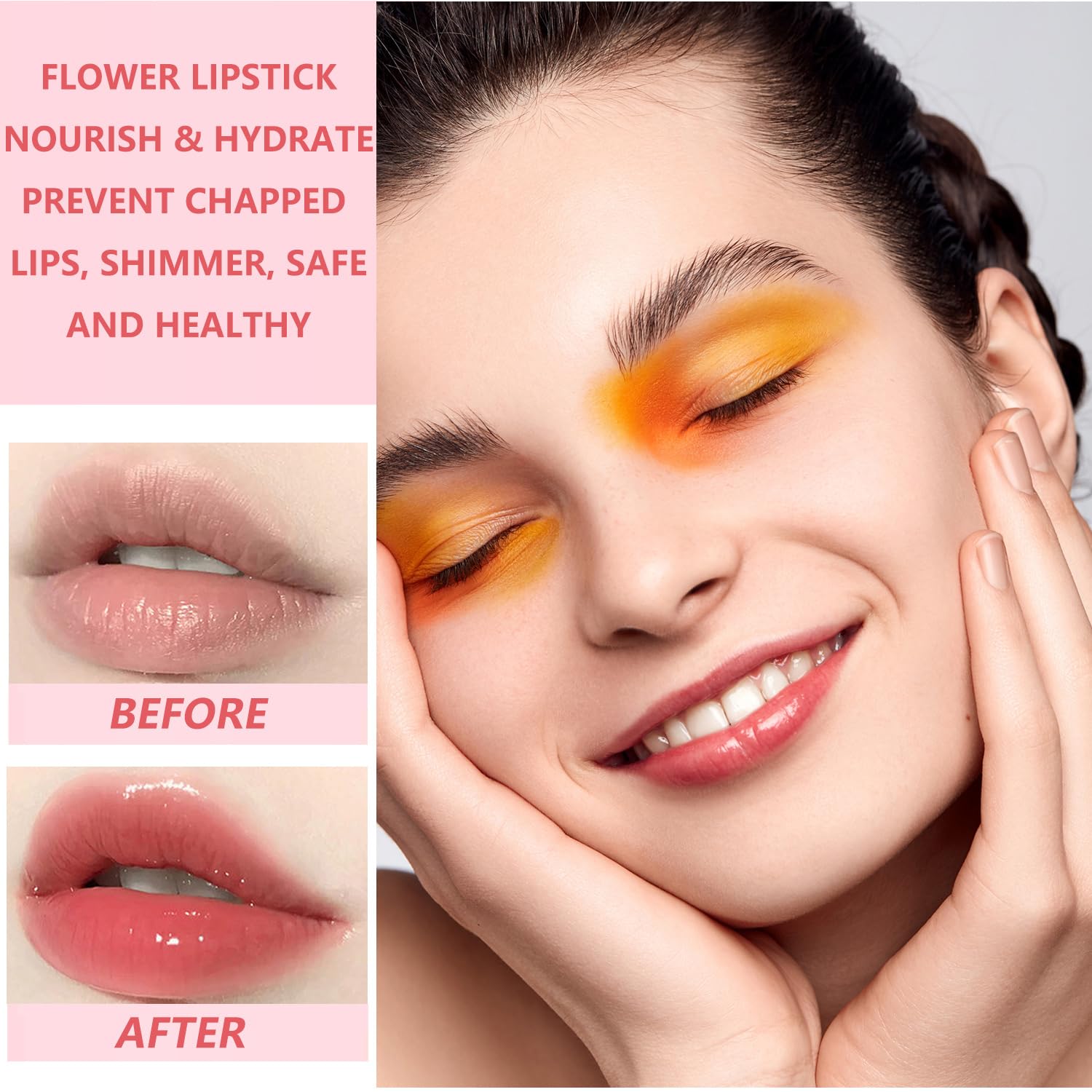 2 lápices labiales de gelatina de flores de cristal, brillo labial mágico que cambia de color, bálsamo labial hidratante nutritivo de larga
