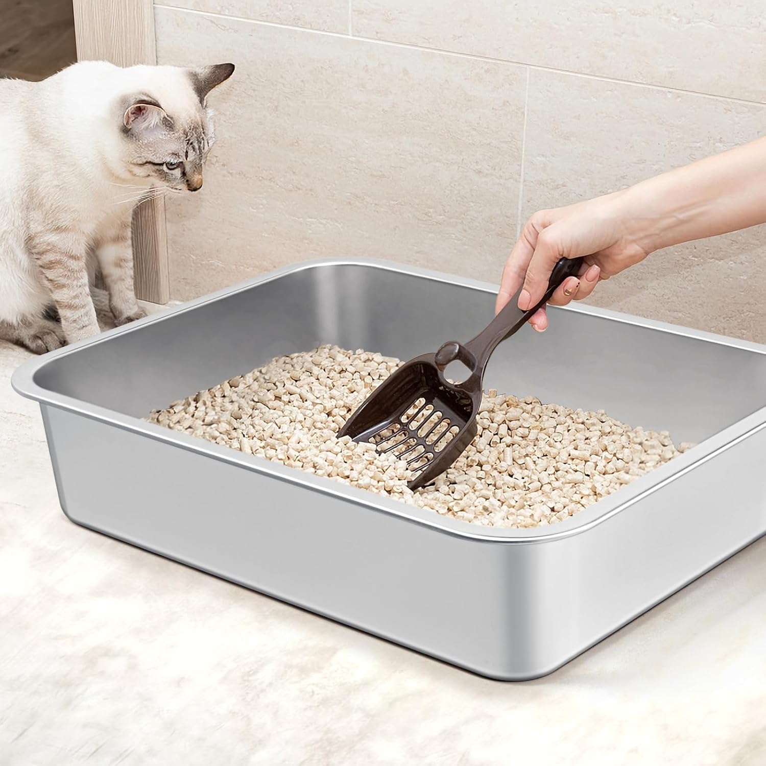 Caja de arena de viaje para gatos, caja de arena ligera y fina de acero inoxidable para jaula de gatos, corral de juegos, perrera de gatos, jaula,