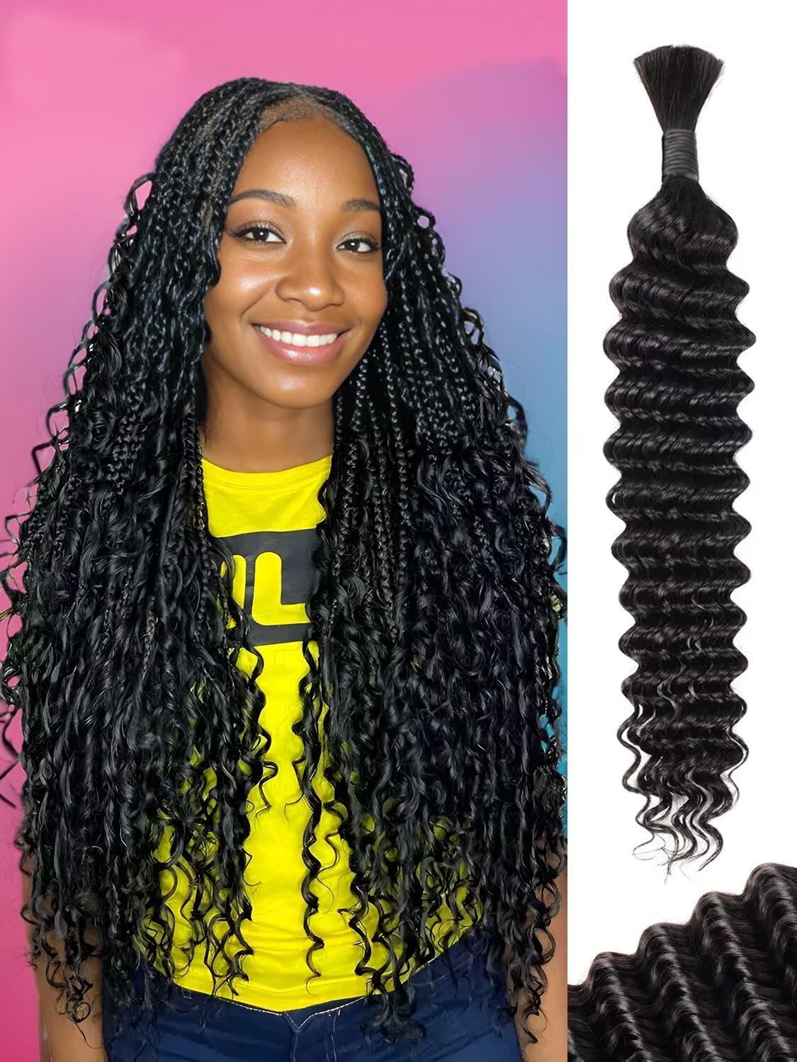 1 paquete de 1 paquete de 1.76 oz (50 g), 16 pulgadas, cabello humano ondulado de agua profunda a granel para trenzar sin trama 10A, extensiones de