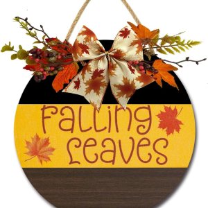Letrero de hojas de otoño para puerta delantera, coronas divertidas, decoración de placa de madera rústica, redonda, decoración de porche de madera Letrero de hojas de otoño para puerta delantera, coronas divertidas, decoración de placa de madera rústica, redonda, decoración de porche de madera