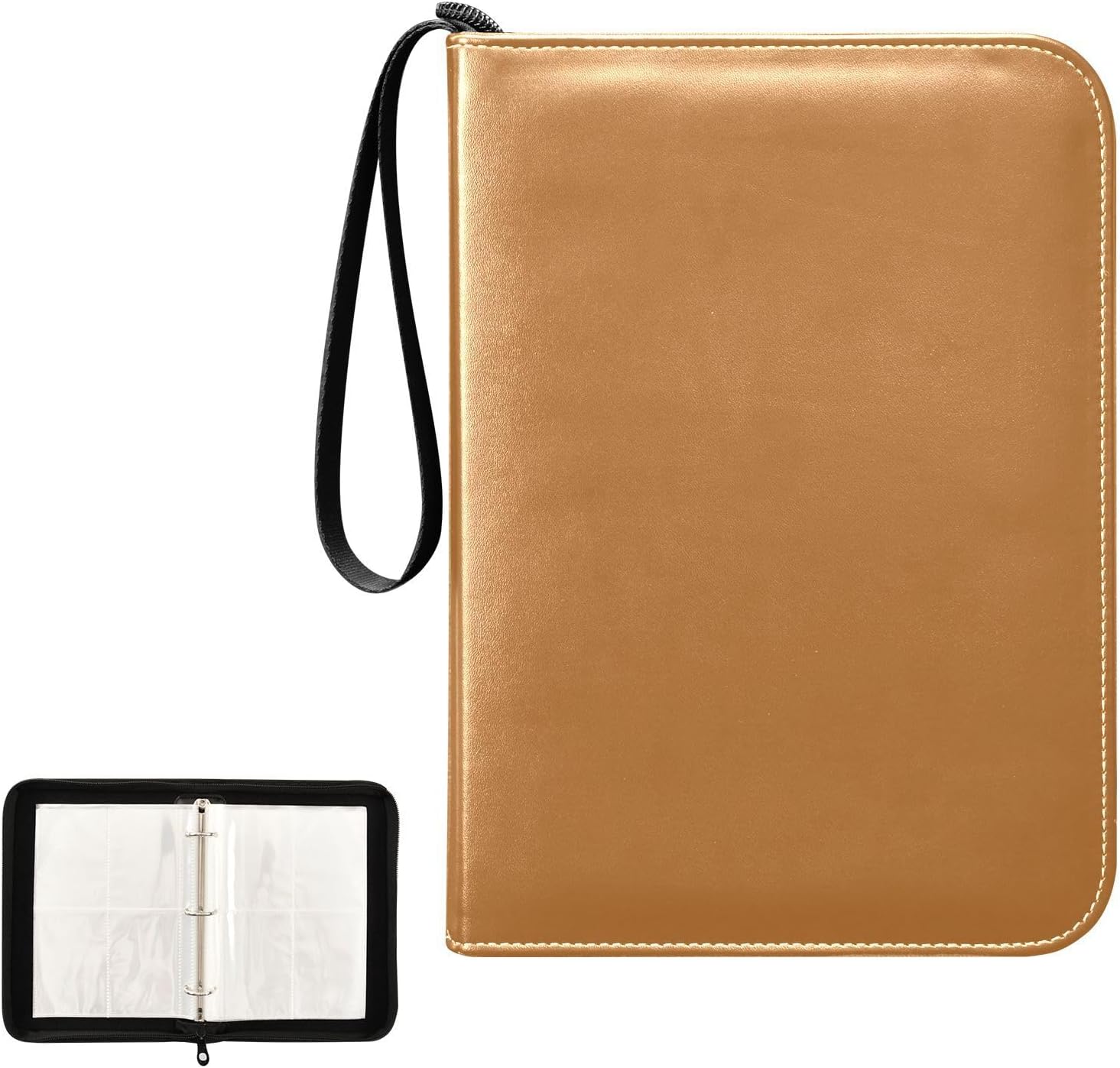 Carpeta de bronce con cremallera para tarjetas coleccionables con 400 ranuras, ideal para varias tarjetas de juego