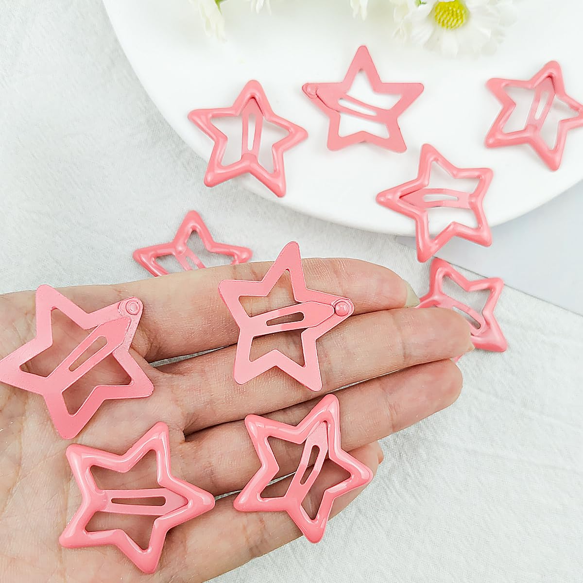 Pinzas para el cabello con diseño de estrellas, bonitos pasadores pequeños Y2K, antideslizantes, huecas, con purpurina, pequeños clips para mujeres