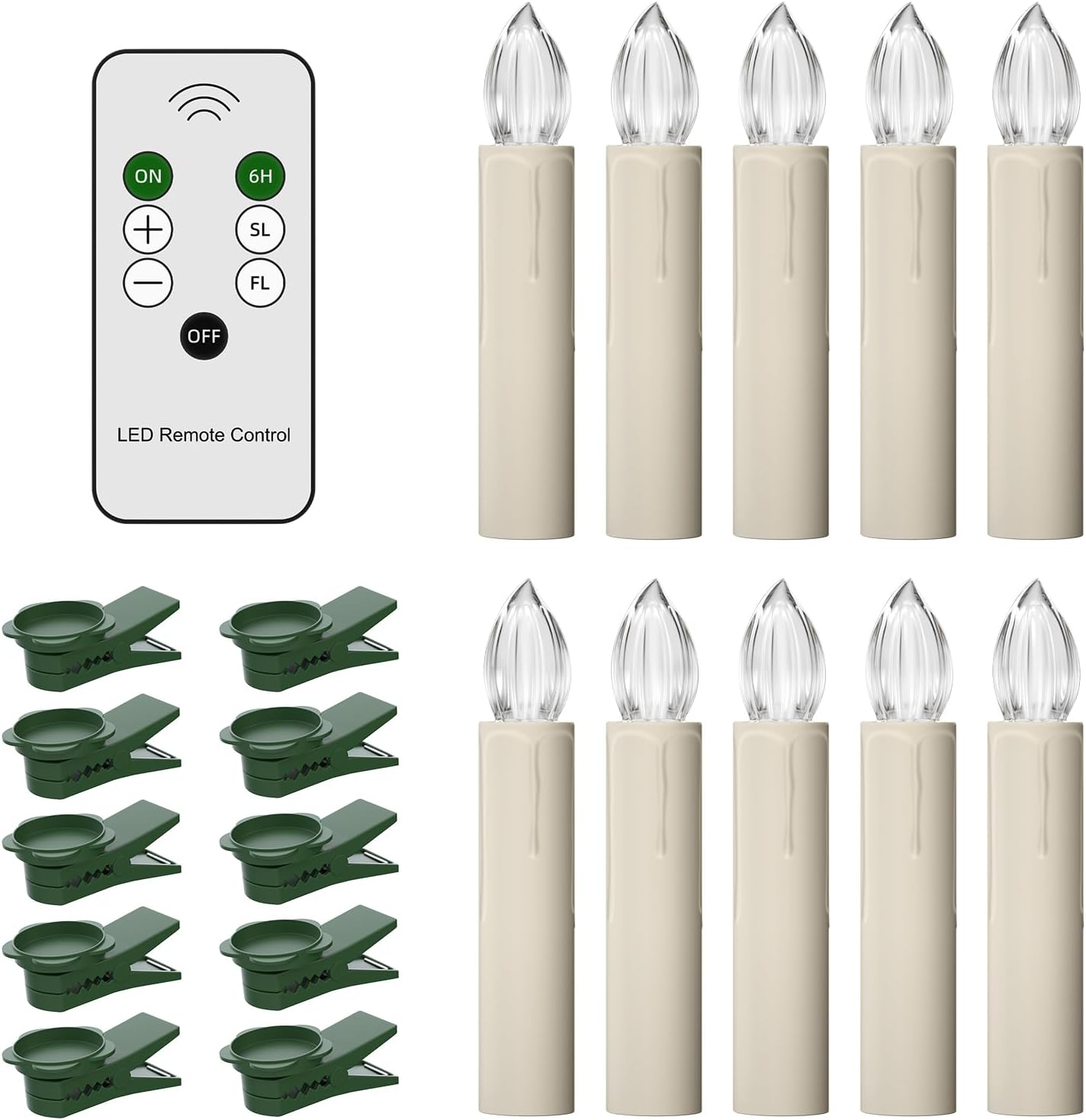 Annxrenn 10 velas de Navidad para ventana, funciona con pilas, sin llama, con temporizador y clips remotos, luz blanca cálida para decoración de