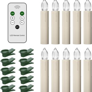 Annxrenn 10 velas de Navidad para ventana, funciona con pilas, sin llama, con temporizador y clips remotos, luz blanca cálida para decoración de Annxrenn 10 velas de Navidad para ventana, funciona con pilas, sin llama, con temporizador y clips remotos, luz blanca cálida para decoración de