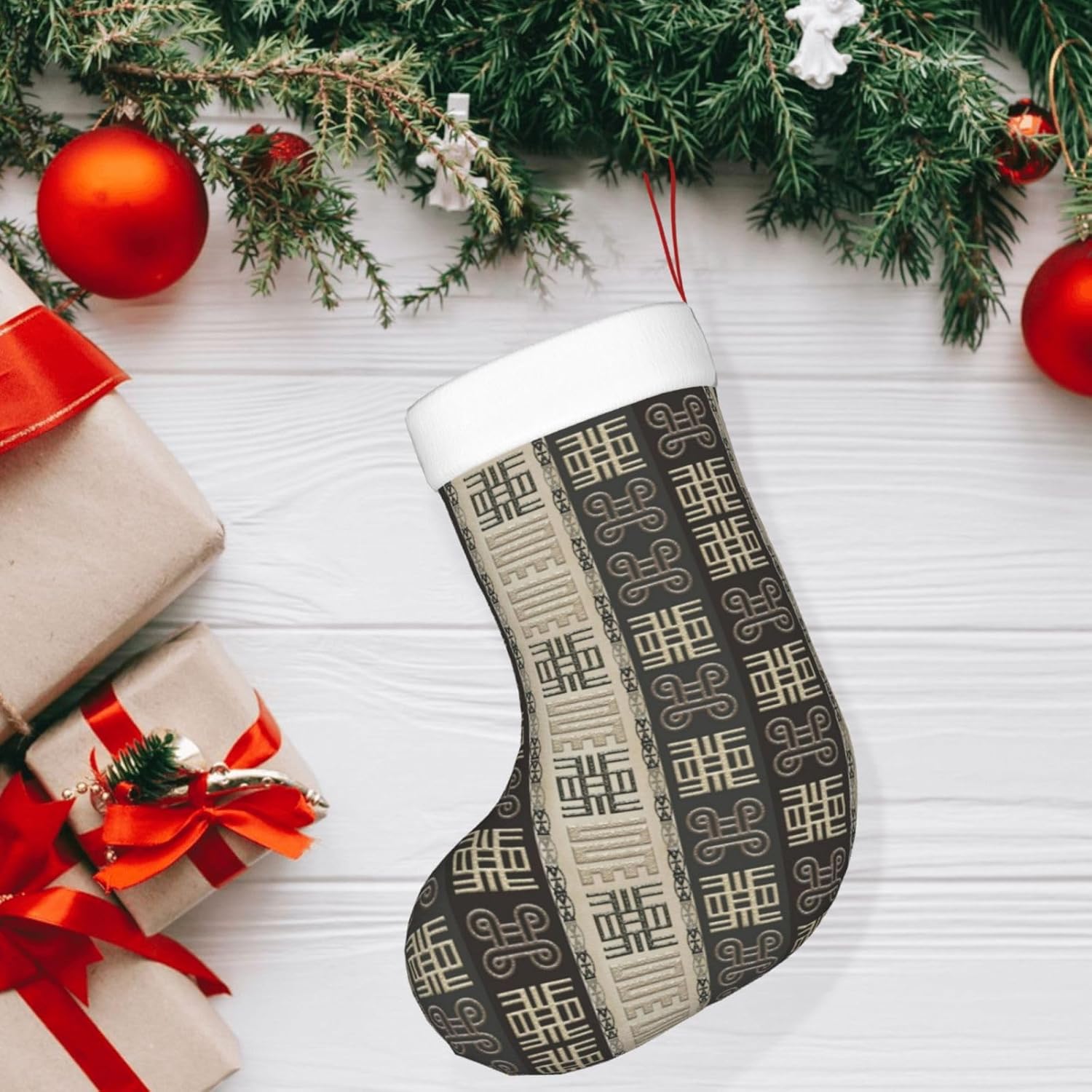 Calcetines de Navidad, patrón africano con símbolos Adinkra, medias de Navidad grandes, medias colgantes de Navidad para chimenea, medias para