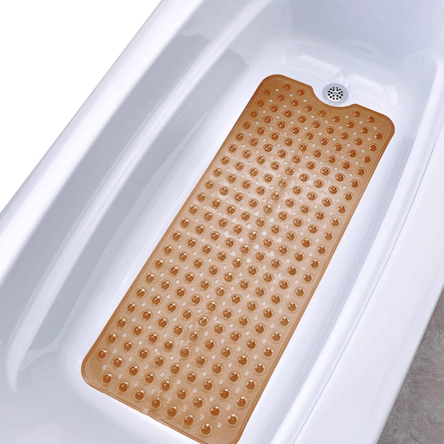 Tapetes para bañera y ducha, tapete de baño antideslizante extra largo (39 x 16 pulgadas), lavable a máquina para baño (marrón transparente)