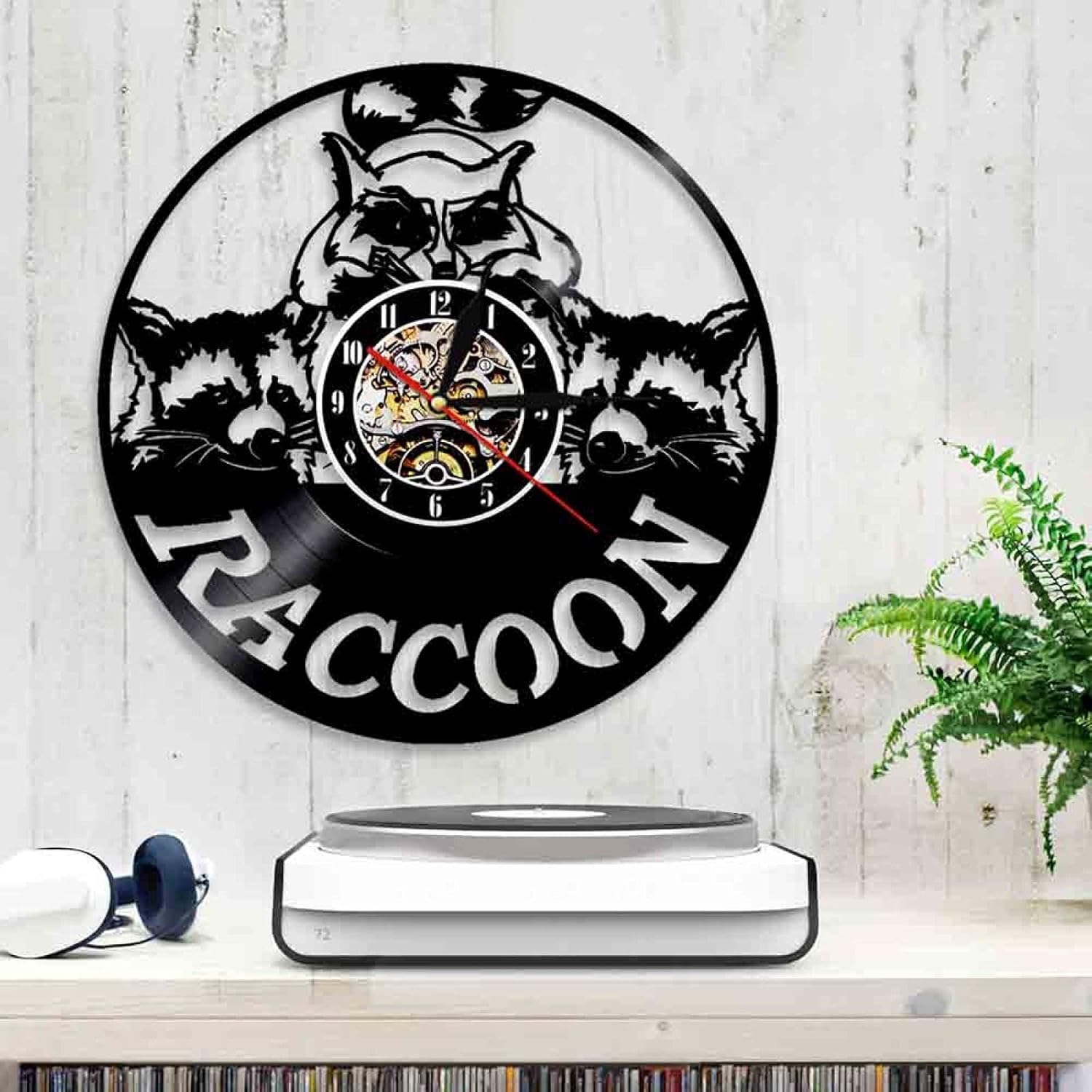 Reloj de pared de disco de vinilo, arte de mapache, reloj de pared decorativo, diseño moderno, reloj de vinilo animal, decoración de pared, reloj