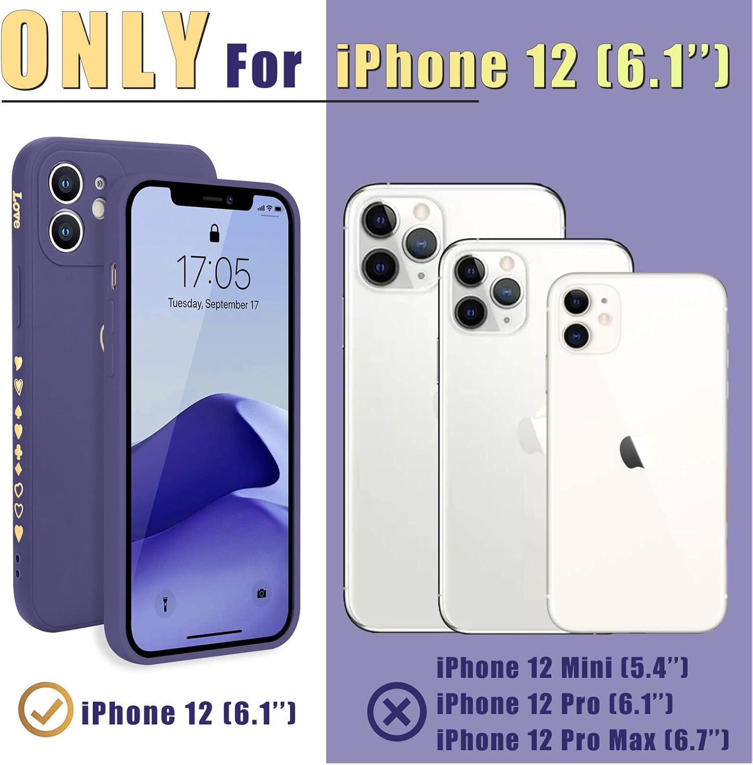 Teageo Funda compatible con iPhone 12 de 6.1 pulgadas para mujeres y niñas, bonito corazón de amor de lujo protección completa de lente de cámara