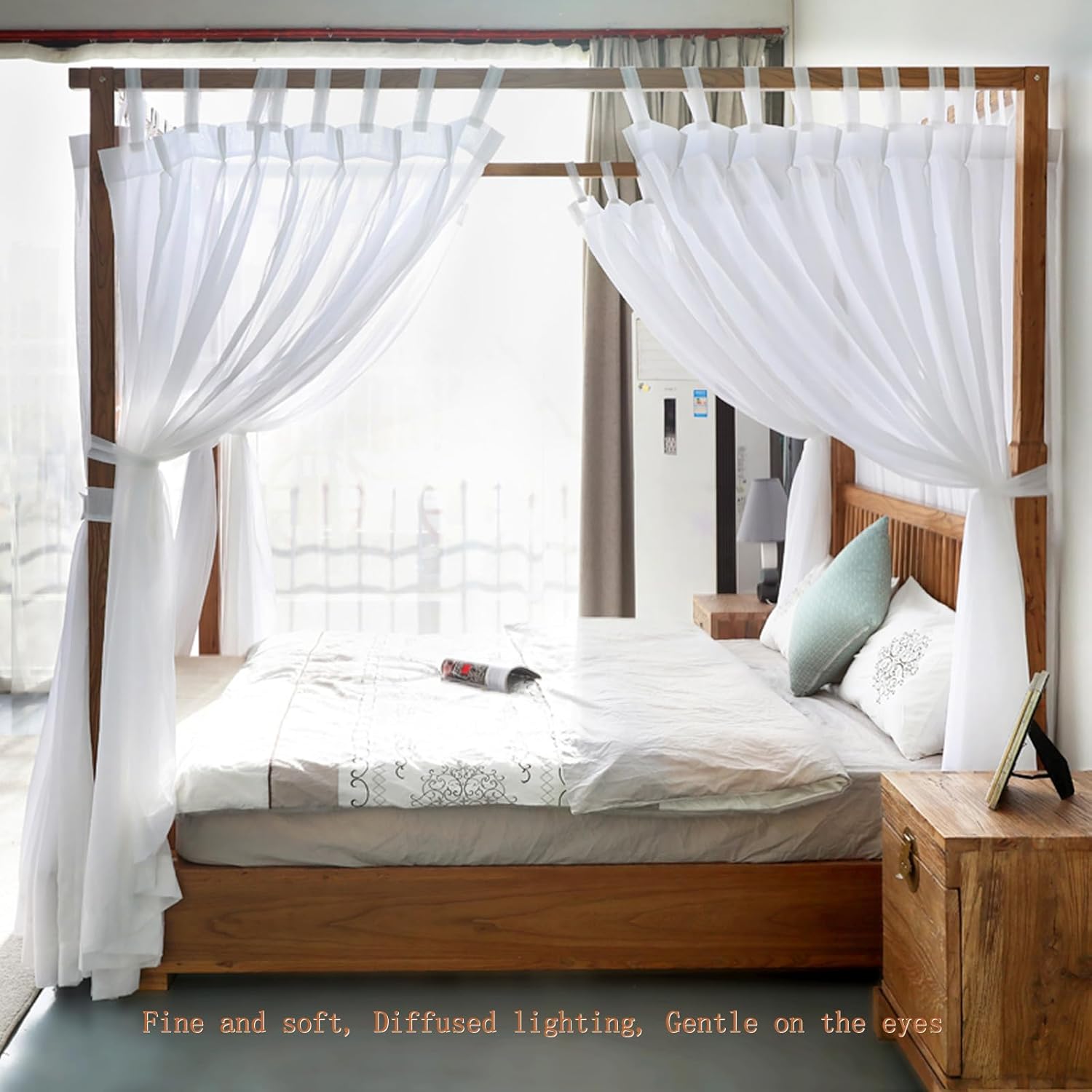 AIKASY Tabla de cama con toldo con parte superior y velcro autoadhesivo, tela de princesa de gasa blanca, crea un ambiente romántico en la