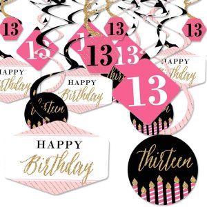 Big Dot of Happiness Elegante 13 cumpleaños – rosa, negro y dorado – Remolinos decorativos colgantes para fiesta – Juego de 40 Big Dot of Happiness Elegante 13 cumpleaños – rosa, negro y dorado – Remolinos decorativos colgantes para fiesta – Juego de 40