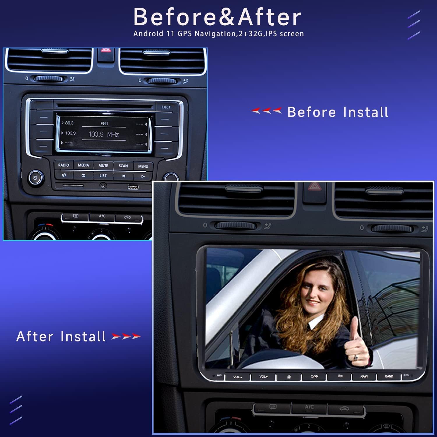 SCUMAXCON 9 “Android 13 inalámbrico Carplay Android Auto Car Stereo 8-CORE 2+32G navegación GPS WiFi BT IPS pantalla táctil DSP USB RVC para VW Golf