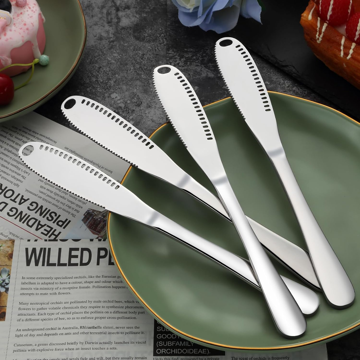 Juego de 6 cuchillos de mantequilla plateados, esparcidor de cuchillos de mantequilla altamente pulido, cuchillo esparcidor de acero inoxidable,