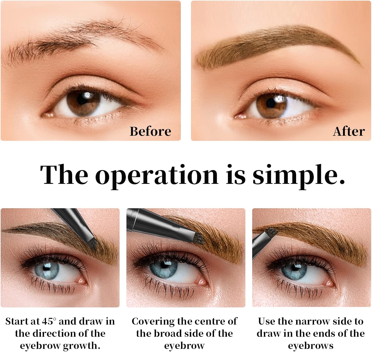 Lápiz de cejas, con aplicador de micro horquilla, pluma de cejas, de larga duración, impermeable, resistente a las manchas, lápiz de microblading de