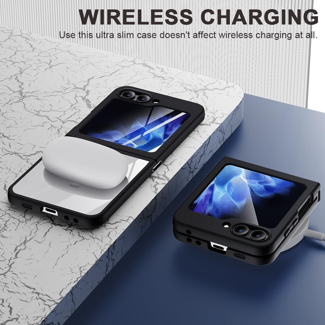 Funda para Samsung Galaxy Z Flip 5 Mirror Case, Flip Z 5 con conector de bisagra subpantalla y protector de cámara TPU Edge Anti-Shock Cover