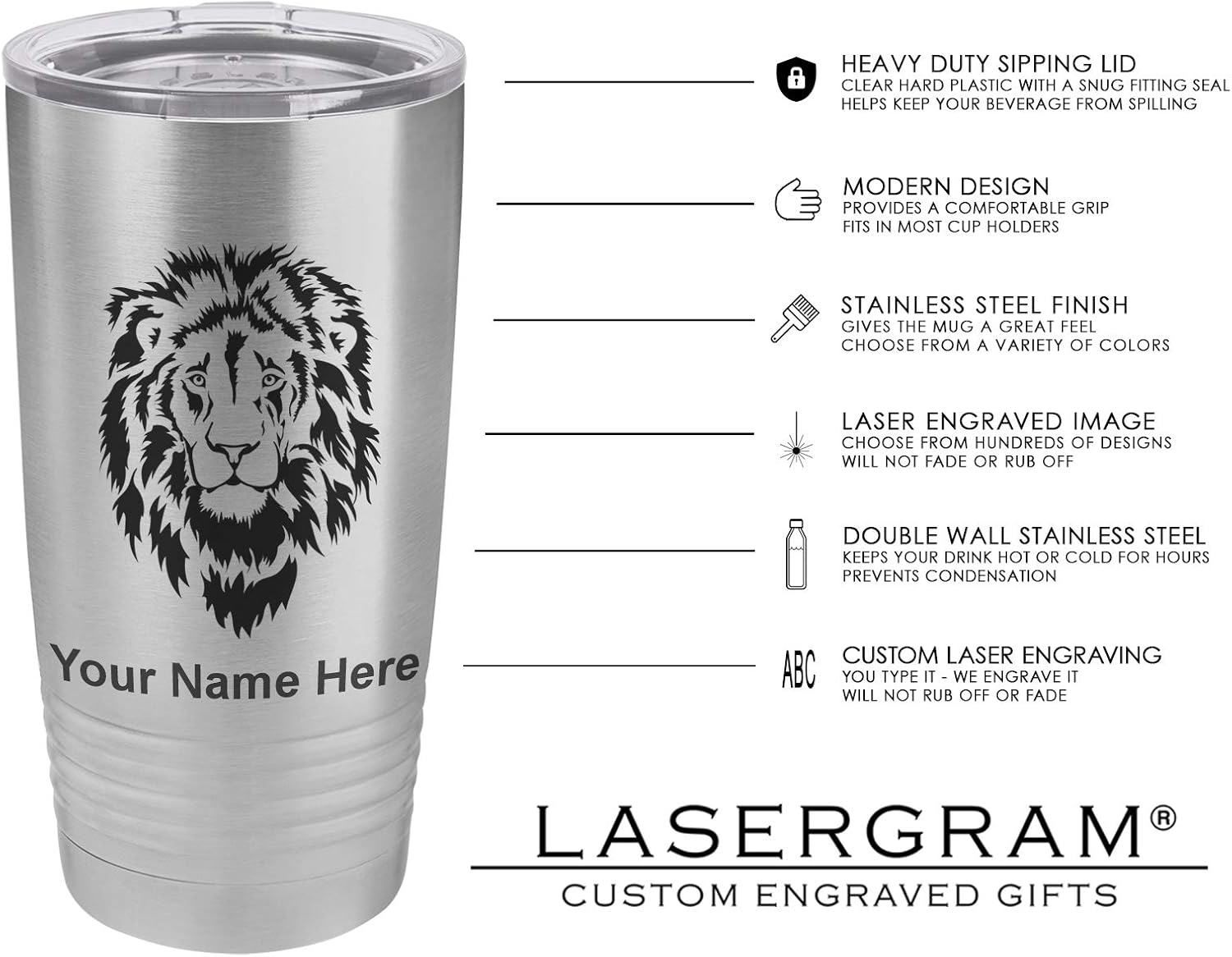 LaserGram Taza aislada al vacío de 20 onzas, cabina de camión, grabado personalizado incluido (acero inoxidable)
