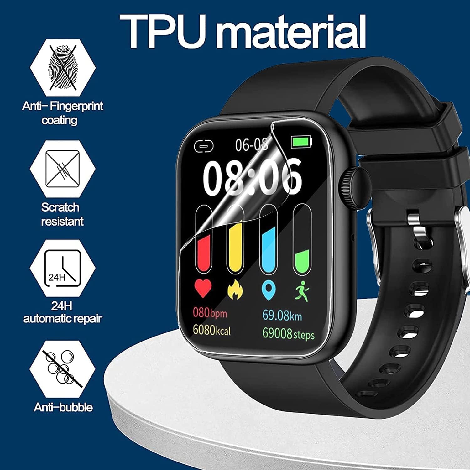 Lamshaw Protector de pantalla compatible con Zhizhi Smart Watch, 6 unidades Película transparente de TPU de cobertura completa compatible con SOUYIE