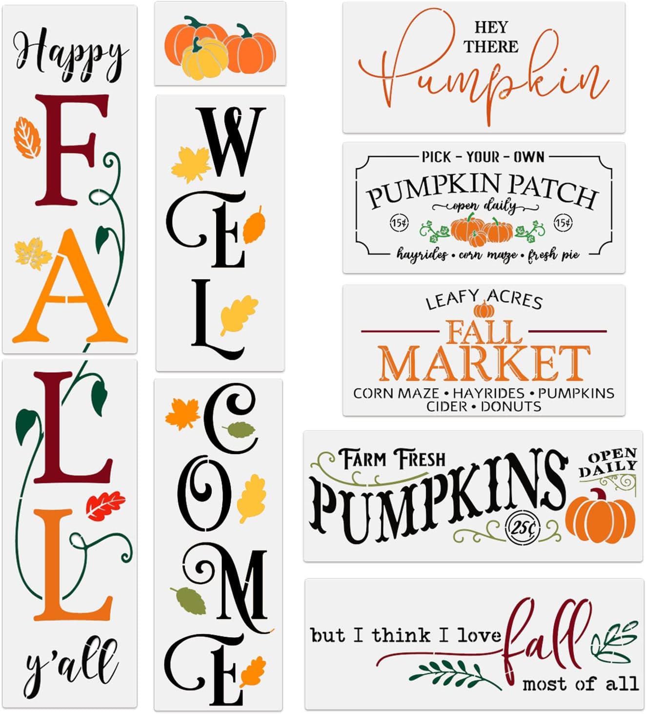 Plantillas de otoño para pintar en madera, plantillas de calabaza reutilizables para dibujo de Acción de Gracias, gran bienvenidafeliz otoño Y’All