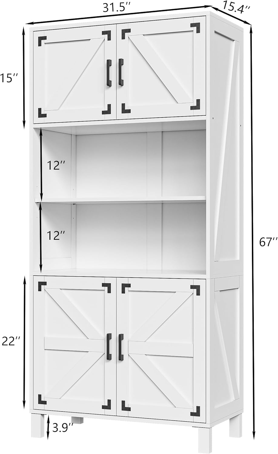 Gabinete de almacenamiento de granja, 5 estantes industriales y estanterías con puertas y estantes ajustables, estantería de 67 pulgadas de alto