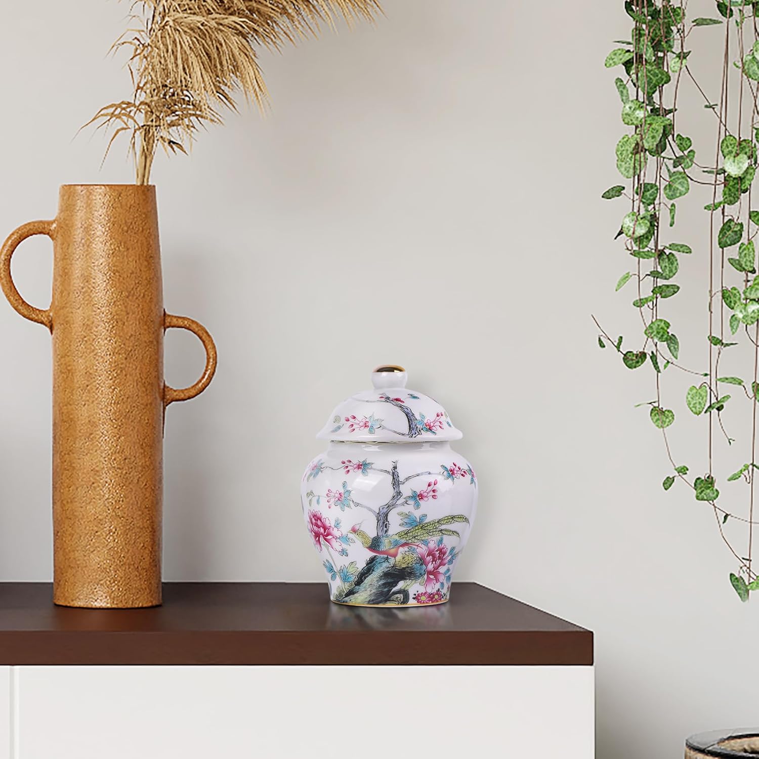 XINGYAN Chinoiserie – Juego de 2 tarros de jengibre, porcelana china azul y blanca, tarro de almacenamiento decorativo para el hogar con tapa (juego