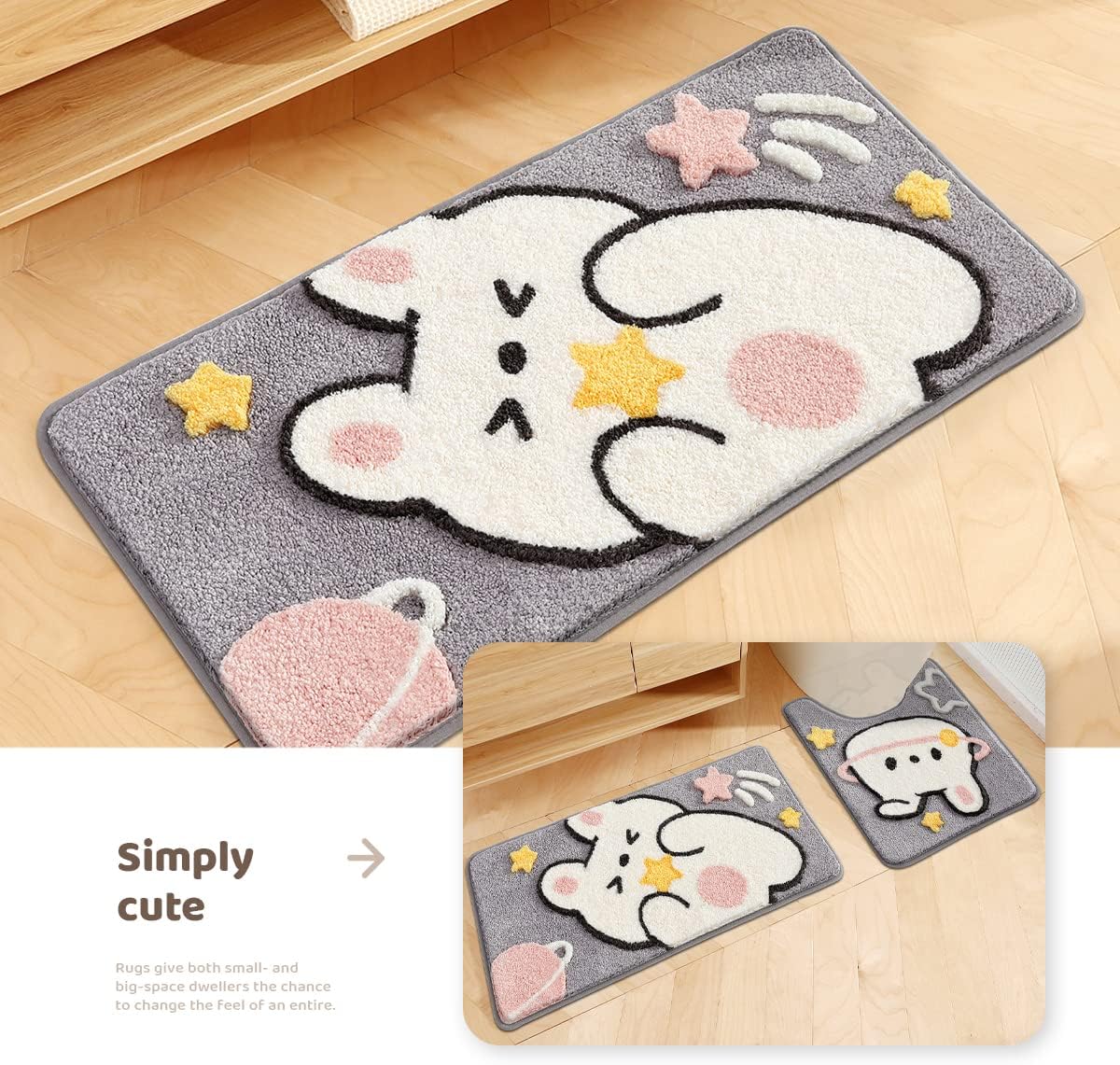 Alfombra de baño de conejo, extra suave y absorbente, lavable a máquina, antideslizante de animales para bañera, ducha y baño, 15.7 x 23.6 pulgadas