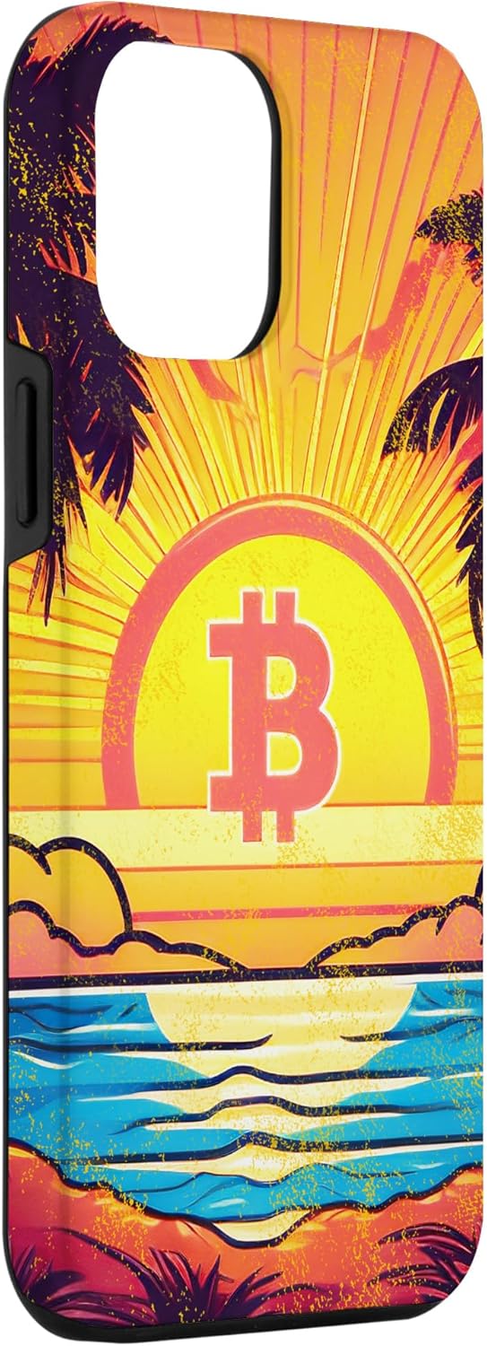 iPhone 12 Pro Max Logotipo de Bitcoin, símbolo, amanecer, vacaciones, sol, playa, océano Caso