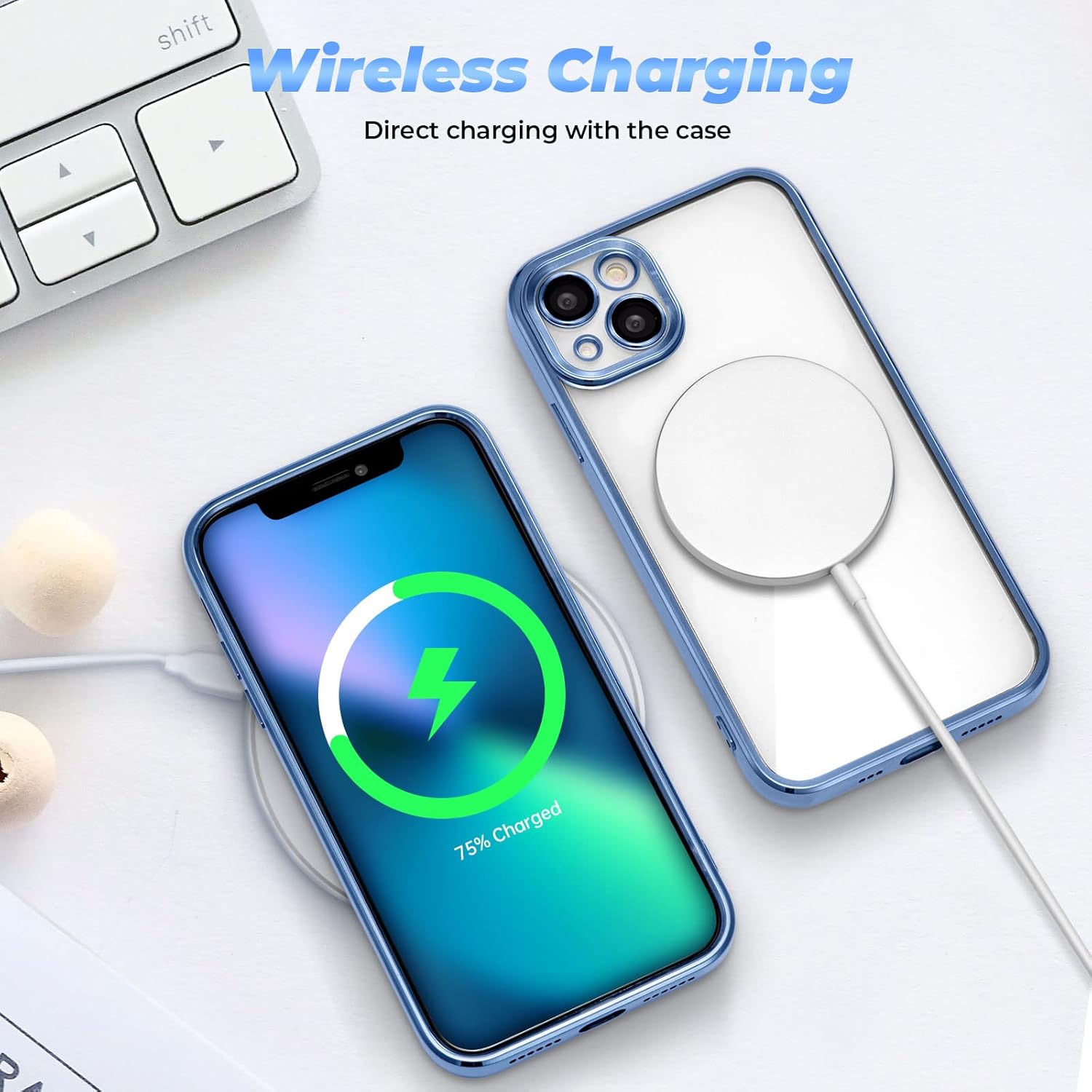 ZCDAYE Funda para iPhone 15 Pro Max, iPhone 15 Pro Max (6.7 pulgadas) Funda compatible con carga inalámbrica, borde galvanizado transparente TPU a