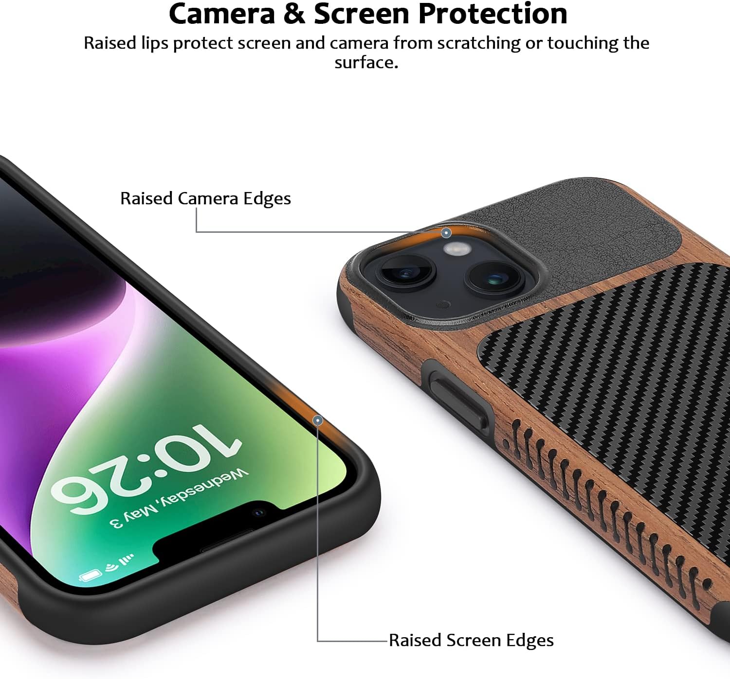 ZZDZZ Funda magnética compatible con iPhone 13 Mini compatible con MagSafe diseño de fibra de carbono de madera y cuero, funda híbrida a prueba de