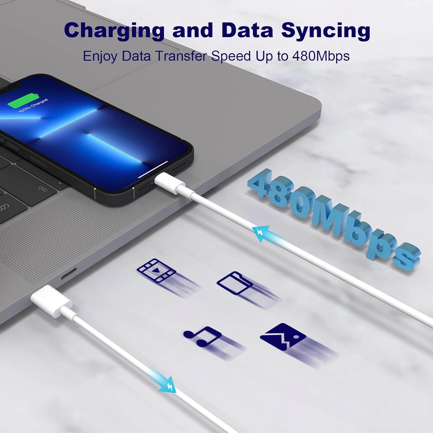 Cargador de iPhone de carga rápida, paquete de 4 unidades PD 20 W USB C bloque de cargador de pared con 6 pies tipo C a Lightning de carga rápida