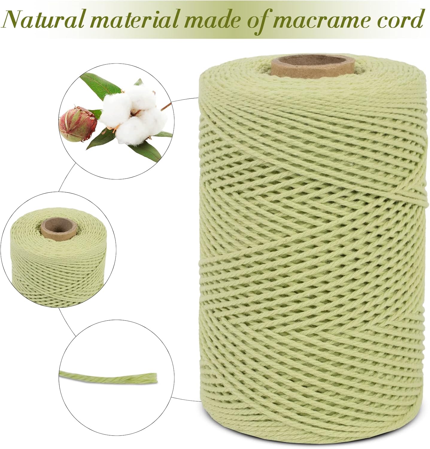 Cordón de macramé de 0.039 pulgadas, cuerda de algodón de color de 218 yardas, cuerda de algodón torcido de 3 hebras para manualidades, hilo de