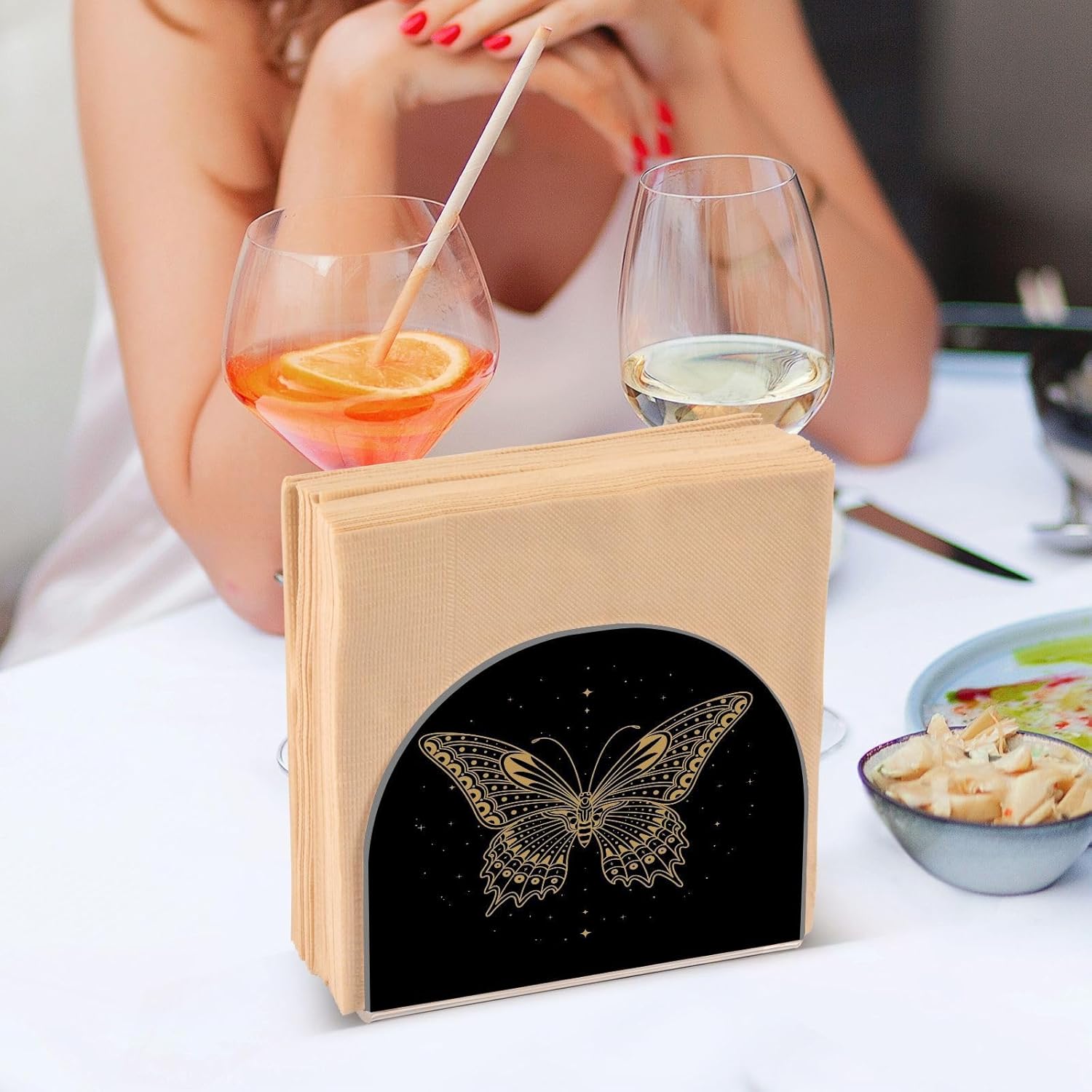 Servilletero de mariposa dorada para mesa de papel, dispensador de pañuelos acrílicos, cocina, comedor, baño, fiesta, decoración de automóvil