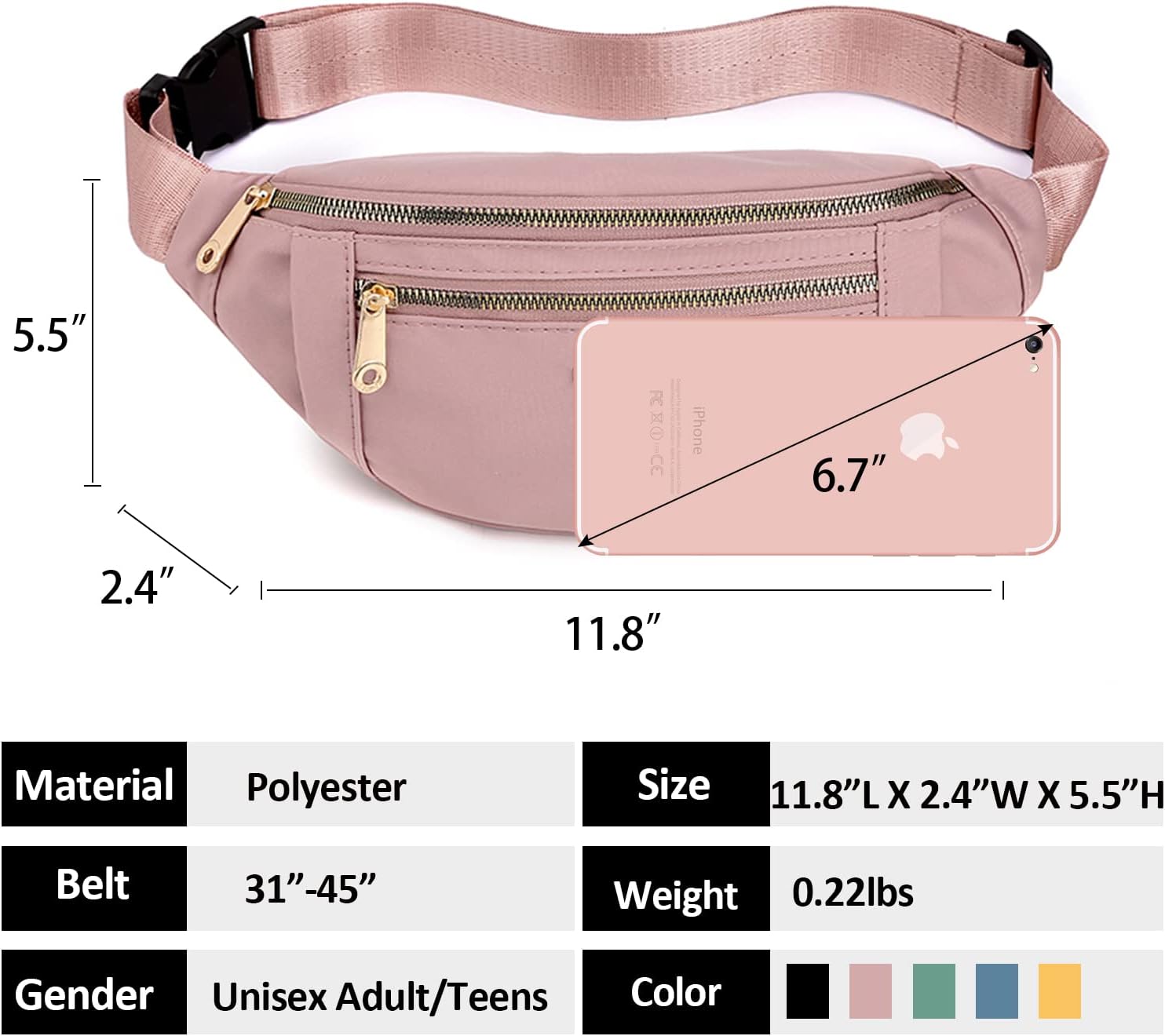 Riñonera de 2 piezas, bolsa cruzada para mujeres y hombres, impermeable, para correr, senderismo, viajes, Negro –
