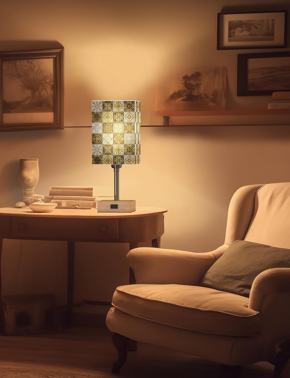 Lámparas de noche para mesita de noche, lámpara de mesa dorada vintage para dormitorio, luz de escritorio pequeña de carga súper rápida de 20 W,