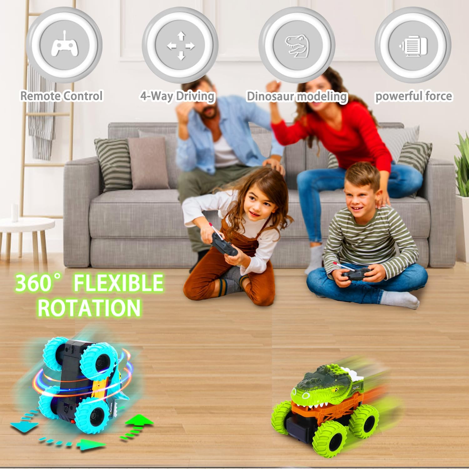 SCKTYZS Auto a control remoto para niños de 3 a 5 años, de 4 a 6 años, juguetes de dinosaurios para niños, camión monstruo, autos de control remoto