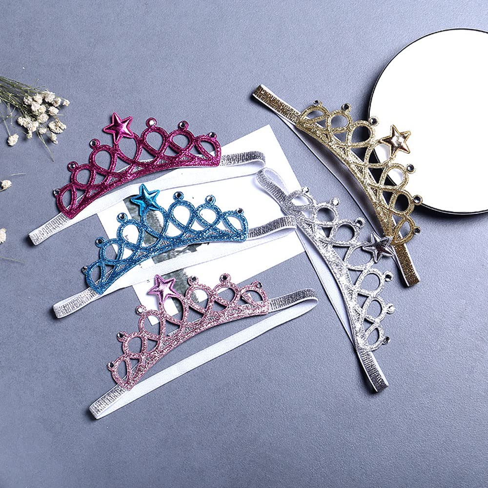 DonLeeving Paquete de 6 diademas de tiara con purpurina para niñas, bandas elásticas para el pelo de princesa para niños pequeños