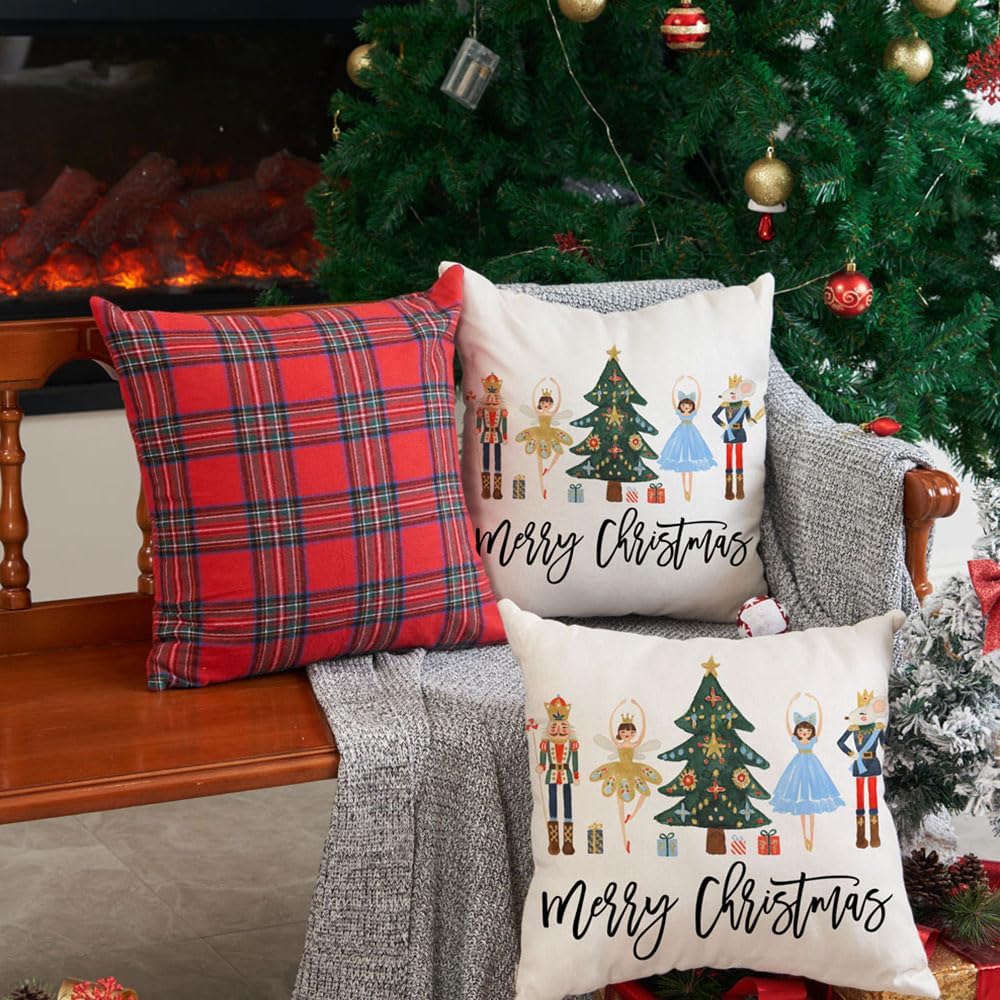 Juego de 2 fundas de almohada de 18 x 18 pulgadas, diseño de cascanueces de Navidad, decoración navideña de invierno, vacaciones, decoración para