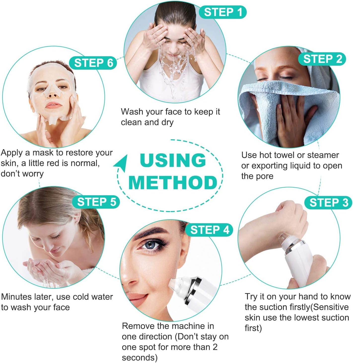 Aspiradora eliminadora de puntos negros, limpiador eléctrico de poros facial 2021, herramienta extractor de acné recargable por USB, kit de