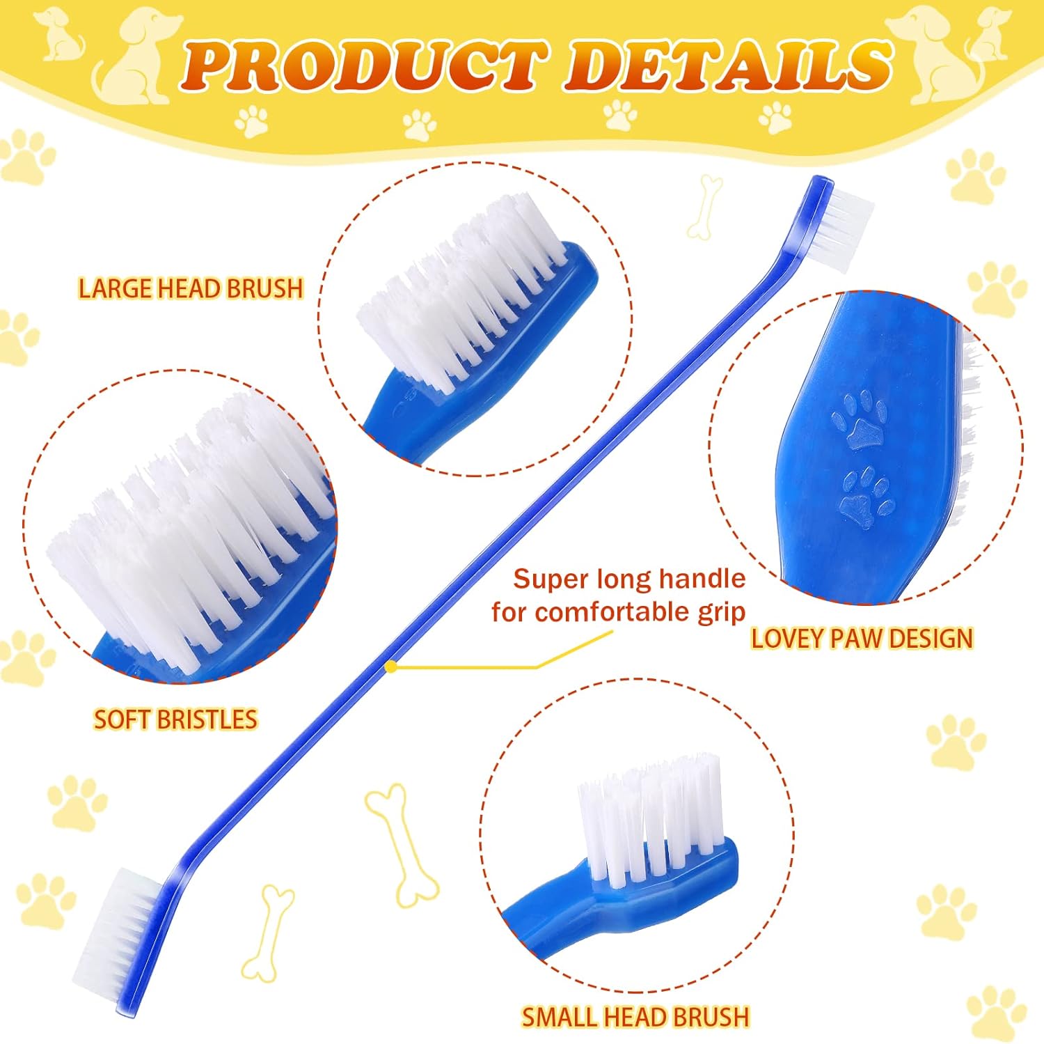 150 cepillos de dientes para perros, cepillos dentales de doble cabeza, kit de cepillado de dientes de cachorro, cepillo de dientes de mango largo