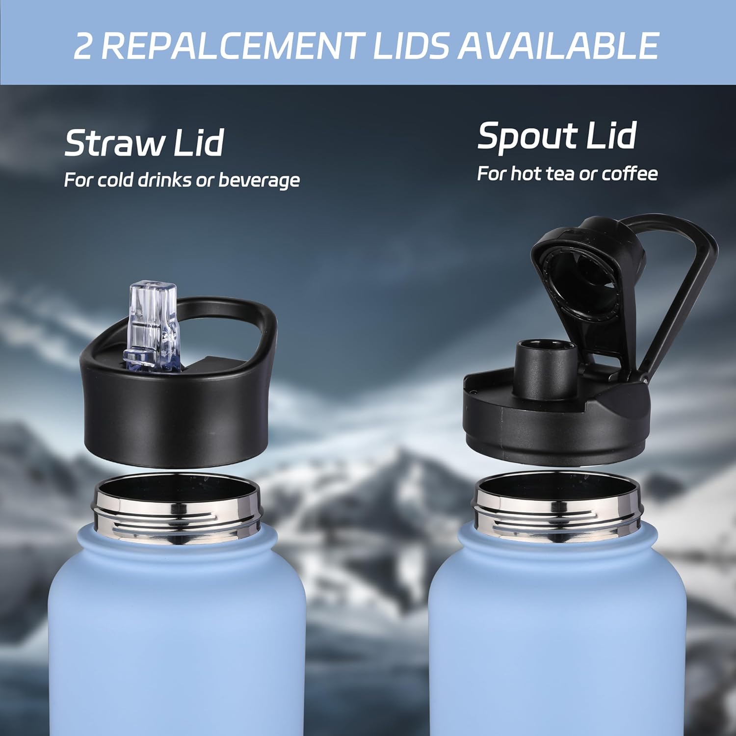 HASLE OUTFITTERS Botella de agua de acero inoxidable de 40 onzas, aislada al vacío, de doble pared, a prueba de fugas, con 2 tapas (tapa con popote