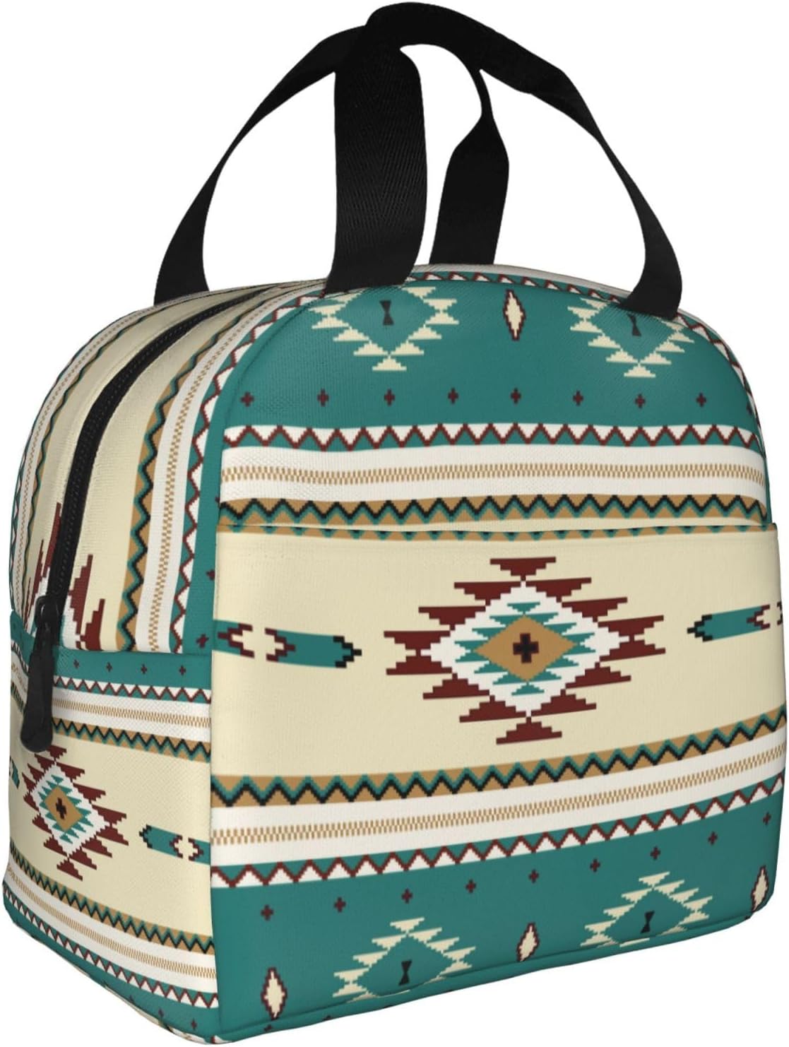 Bolsas de almuerzo portátiles reutilizables para étnica indiana, suroeste, occidental, tribal, azteca, verde, para mujeres y hombres, caja de