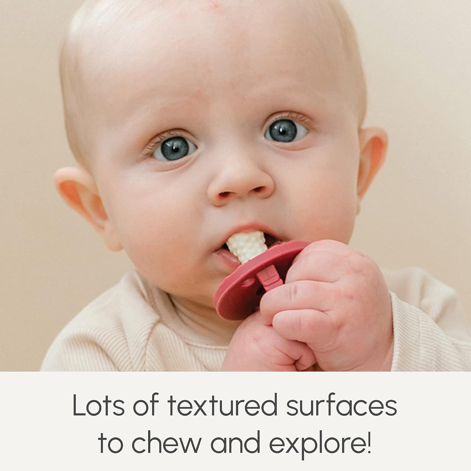 SoothiPop – Mordedera de silicona para bebés con forma de chupete de 3 meses (2 unidades) – Mordedera congelable y masticable para bebés,