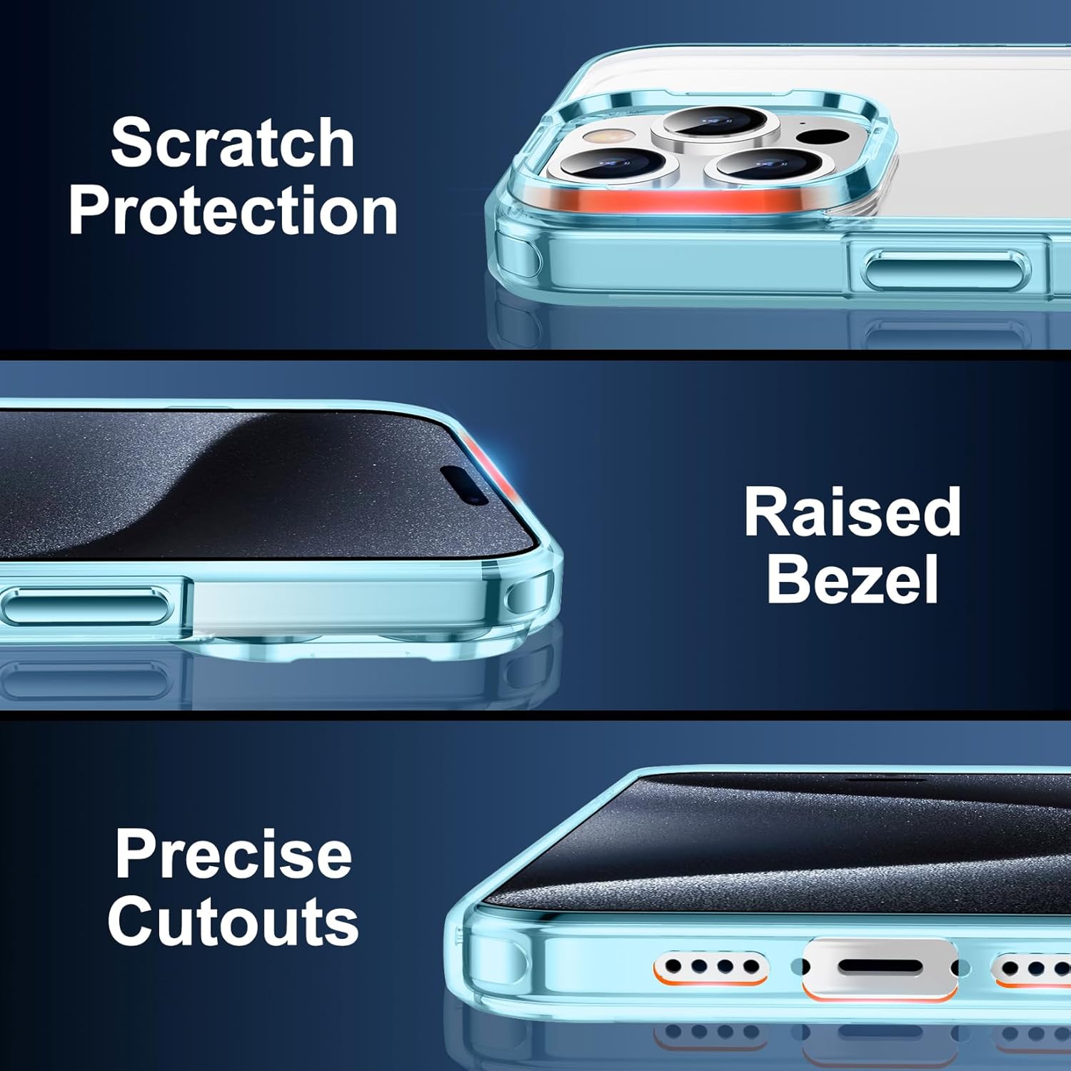 Temdan Funda transparente diseñada para iPhone 15 Pro, antiamarilleamiento, protección contra caídas de grado militar de 10 pies, antiarañazos,