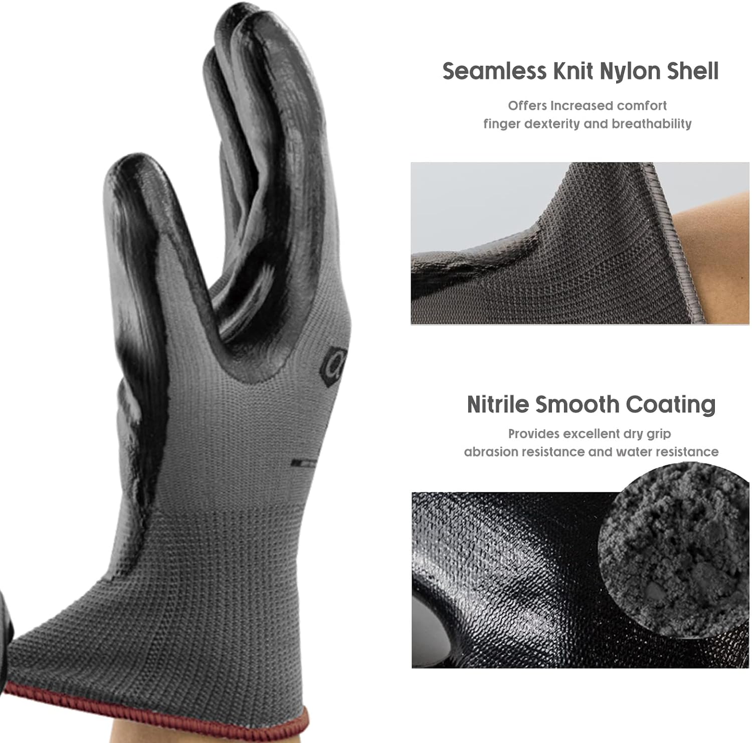 ANDANDA 12 pares de guantes de trabajo, tacto inteligente, ajuste elástico cómodo 3D, guantes de trabajo recubiertos de nitrilo con agarre, guantes