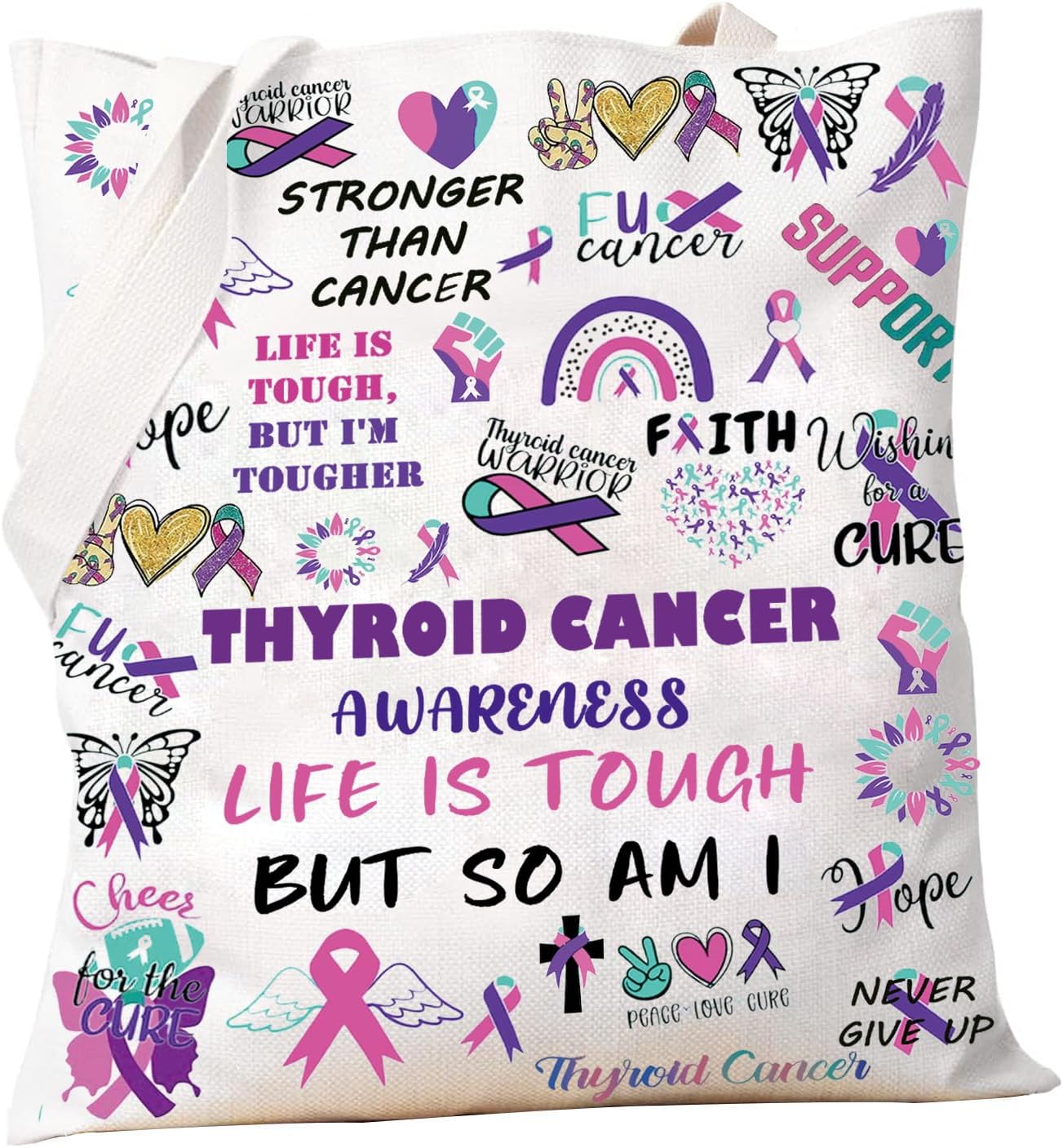 PXTIDY Bolsa de mano para concientización sobre el cáncer de tiroides, regalo para sobrevivientes de cáncer de tiroides, bolsa de apoyo para el