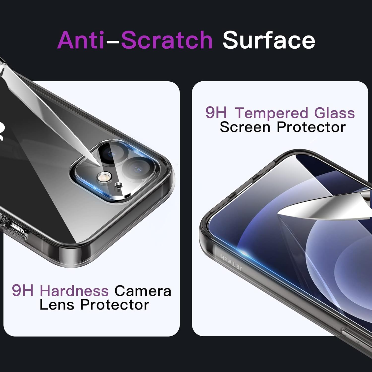 JETech Funda 3 en 1 para iPhone 12 Mini de 5.4 pulgadas, con 2 protectores de pantalla y 2 protectores de lente de cámara, película de vidrio