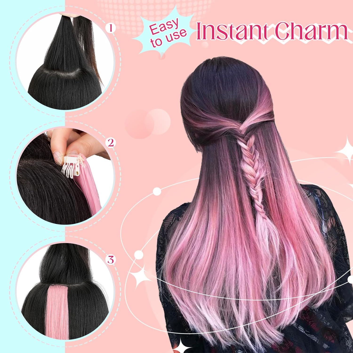 Felendy Extensiones de cabello de colores, 12 piezas de extensiones de cabello azul con clip, extensiones de cabello lacio coloridas, disfraces de