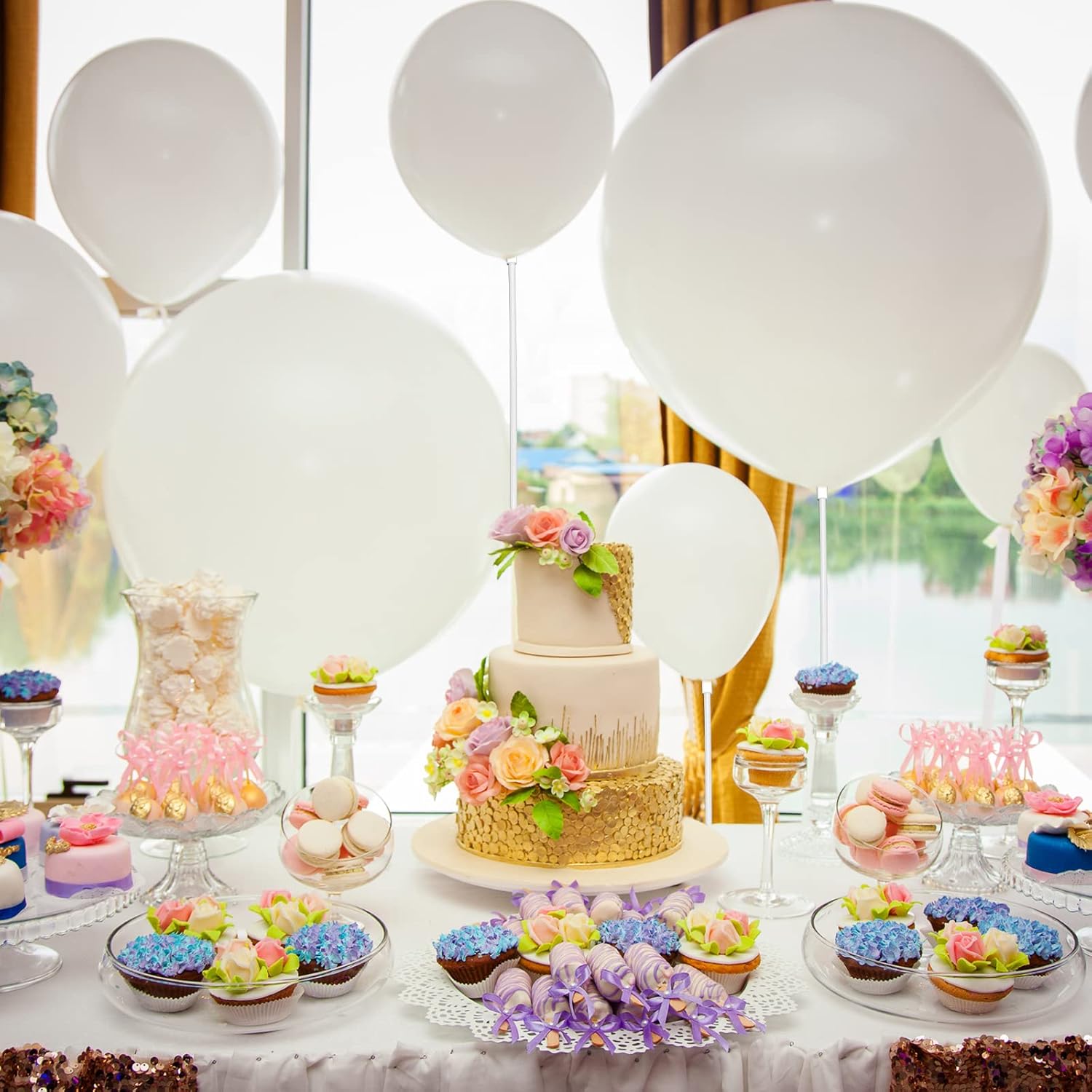 Chivao 300 unidades de palo de globo de plástico con taza, palo de globo con soporte de base para cumpleaños, boda, graduación, graduación, baby
