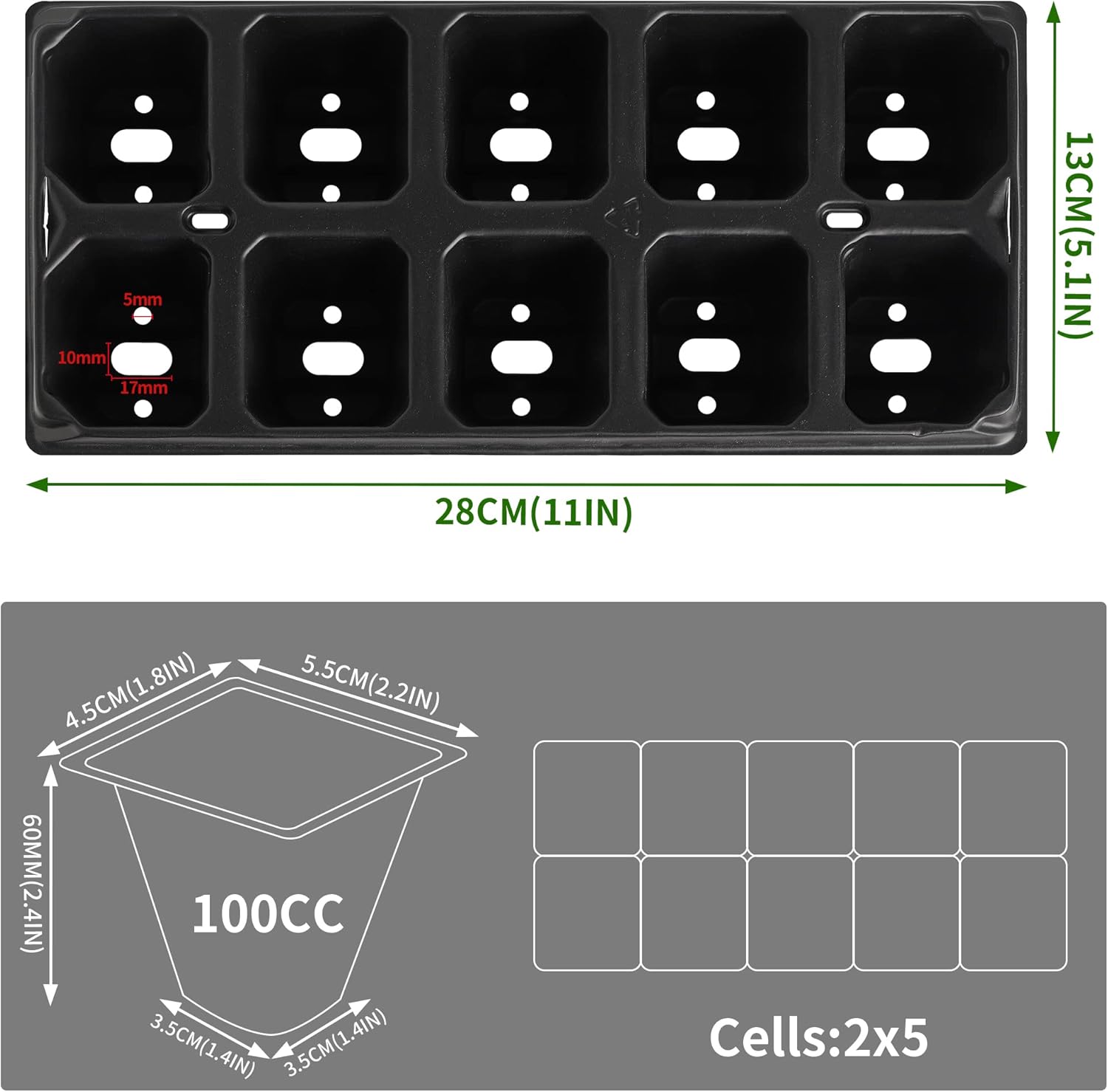 Yard Yard 200 bandejas de plántulas para enchufes, 20 unidades de contenedores reutilizables para plantas de cultivo de vivero, germinación de