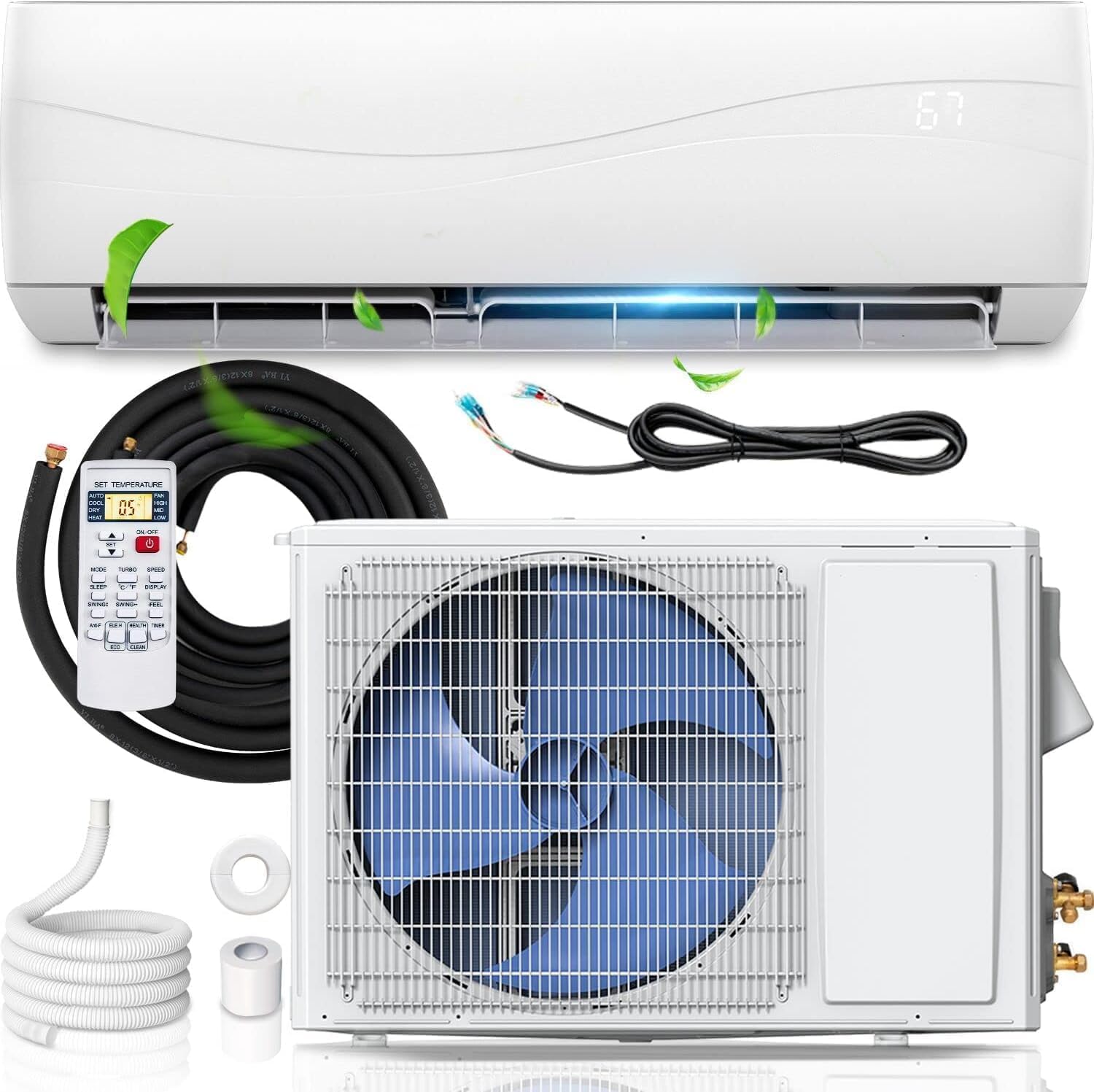 Mini Split AC y sistema de calefacción, aire acondicionado de pared de 12,000 BTU 20 SEER2 115V y bomba de calentador de 1 tonelada con inversor, CA