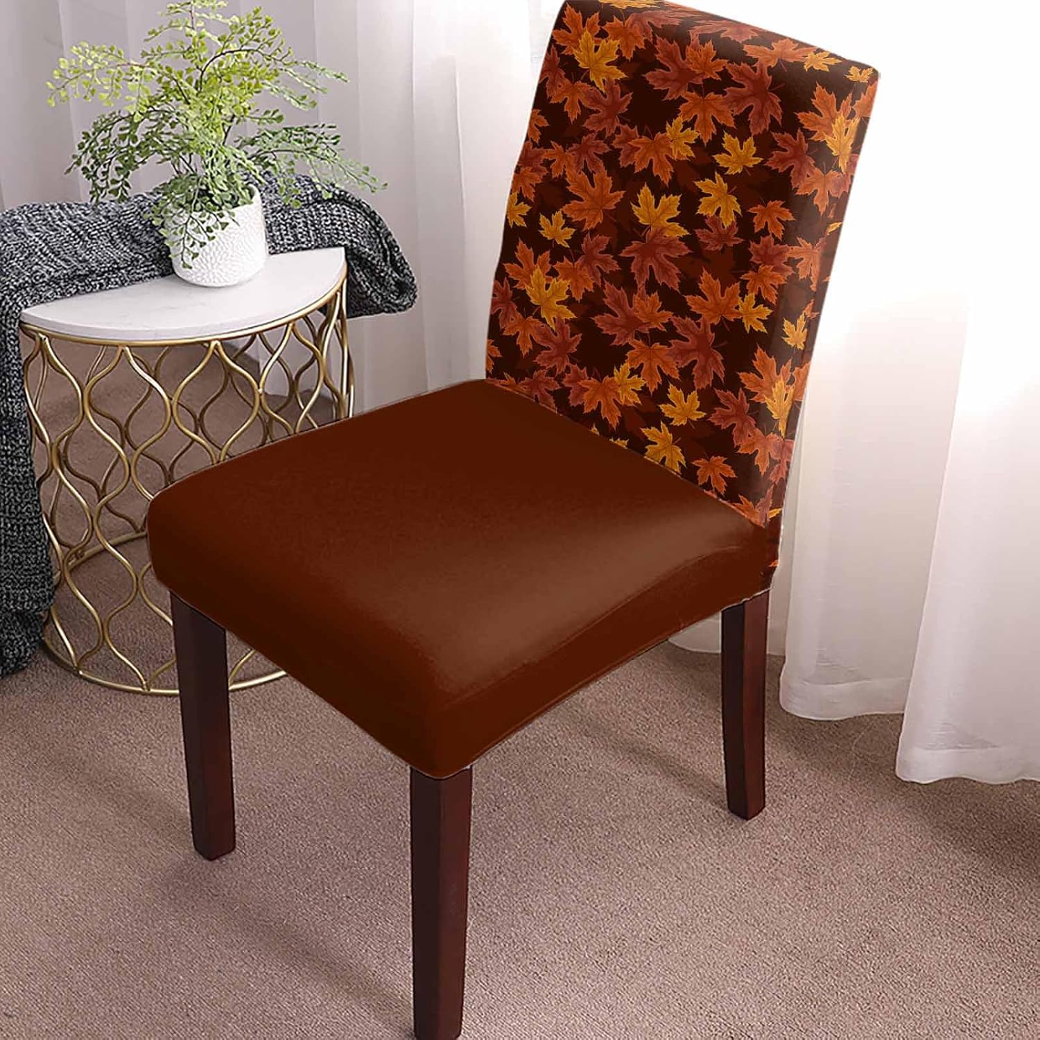 Juego de 8 fundas protectoras para sillas de comedor, diseño de hojas de arce naranja y Acción de Gracias, fundas protectoras para sillas Parsons