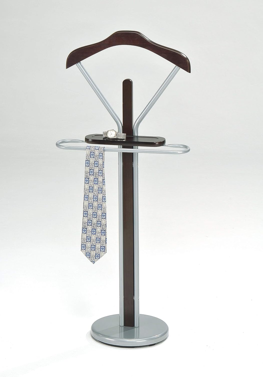 Kings Brand – Organizador de soporte de madera y metal con acabado plateado y nogal